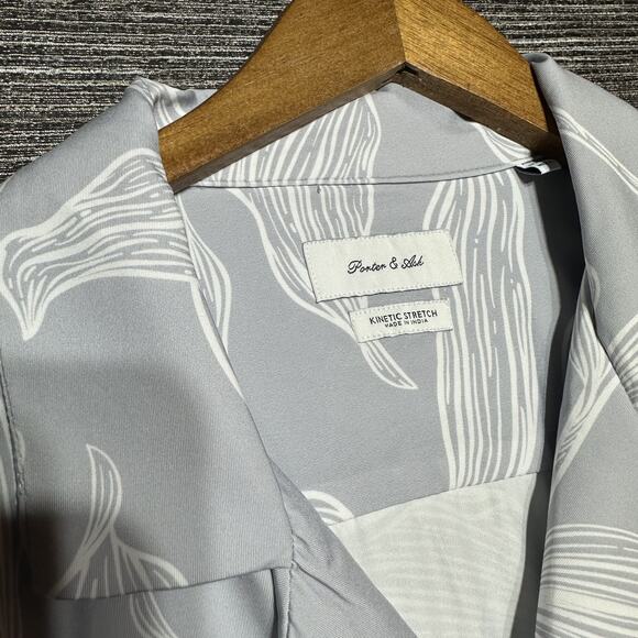 Porter & Ash Shirt Men's L Gray Floral Button Hawaiian Kinetic Stretch - Picture 2 of 15